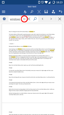 Android, Microsoft, Office, Word, text, replace, find, search
