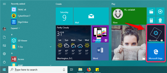 Medium-sized tiles on the Start Menu