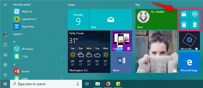 Small tiles on the Start Menu