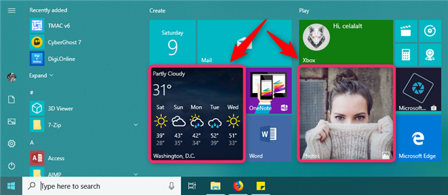 Large tiles on the Windows 10 Start Menu