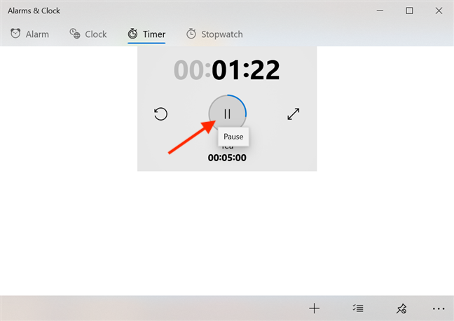 Press Pause in the Timer tab