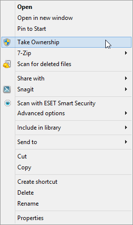 Take Ownership, right click, Windows 7, Windows 8, explorer