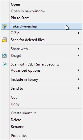 Take Ownership, right click, Windows 7, Windows 8, explorer