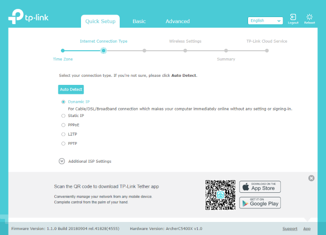 TP-Link Archer C5400X - the Quick Setup wizard