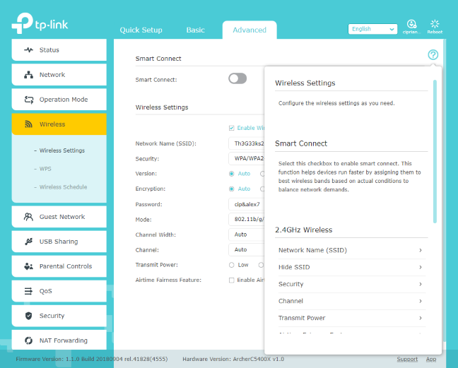 TP-Link Archer C5400X - the Advanced settings