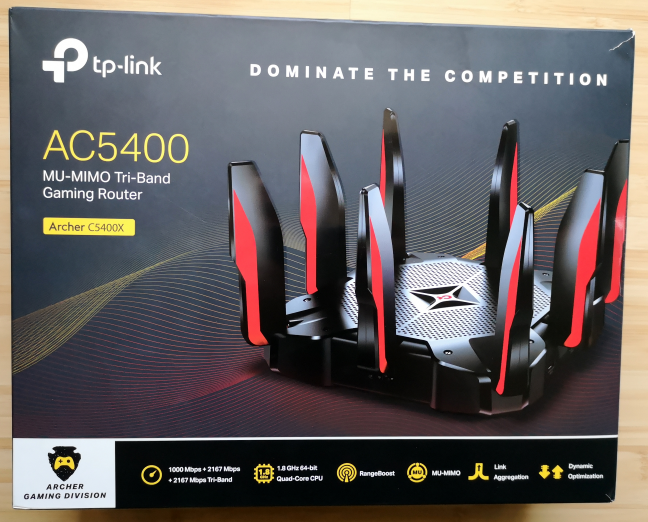 The packaging of the TP-Link Archer C5400X wireless router