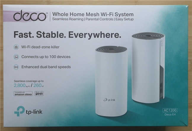 The packaging of the TP-Link Deco E4