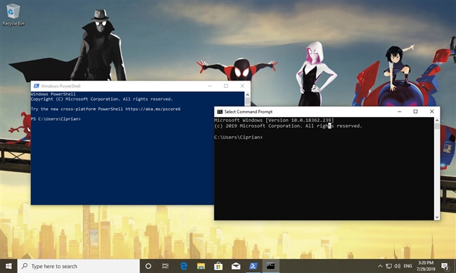PowerShell and Command Prompt in Windows 10