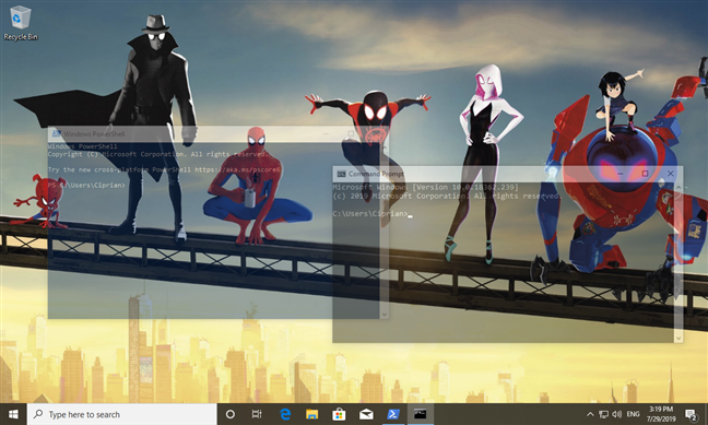 Transparent PowerShell and Command Prompt app windows