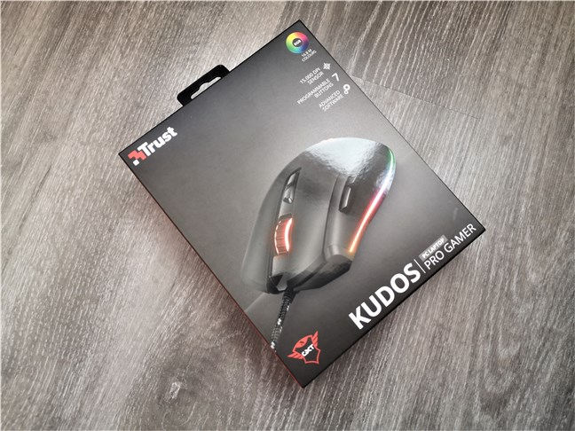 The packaging used for the Trust GXT 900 Kudos gaming mouse