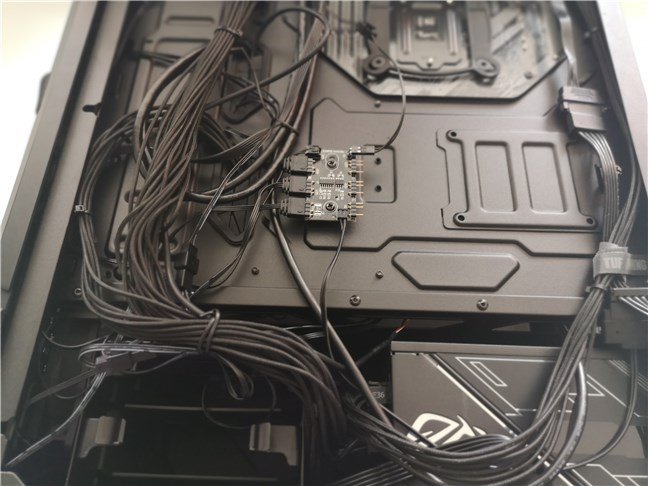 Beneath the backplate of the ASUS TUF Gaming GT301 computer case