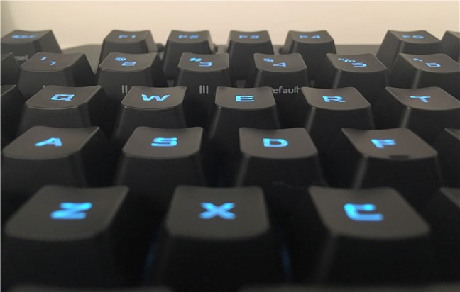 A view of the concave surfaces of the keys on the ASUS TUF Gaming K5