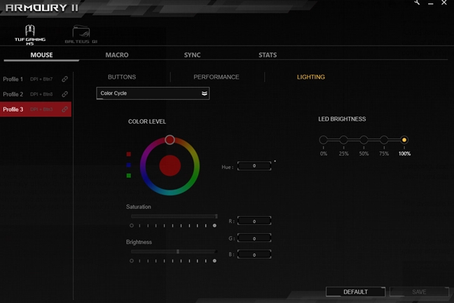 Color customization on the ASUS TUG Gaming M5 mouse