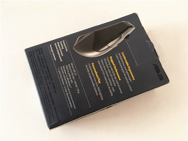 The bottom side of the ASUS TUG Gaming M5 mouse box