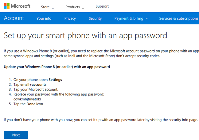 Microsoft, account, two-step verification, Authenticator