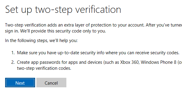 Microsoft, account, two-step verification, Authenticator