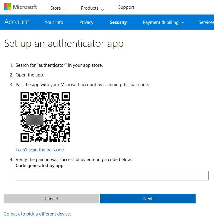 Microsoft, account, two-step verification, Authenticator