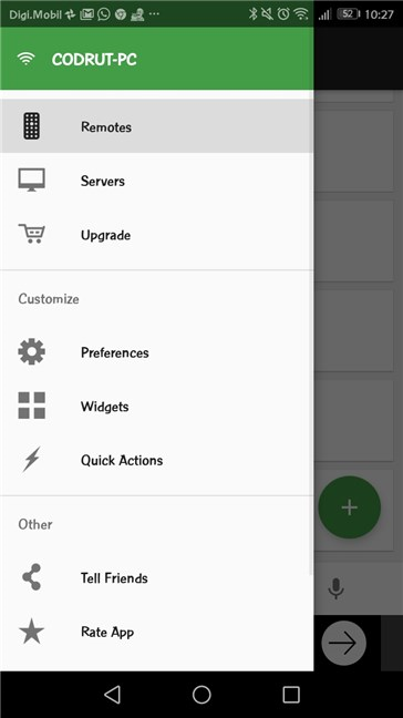 Unified Remote's menu