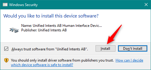 Allow the installation of Unified Intents AB Human Interface Device