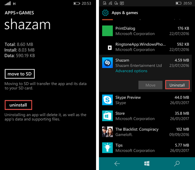 Windows 10 Mobile, Windows Phone, uninstall, apps, games