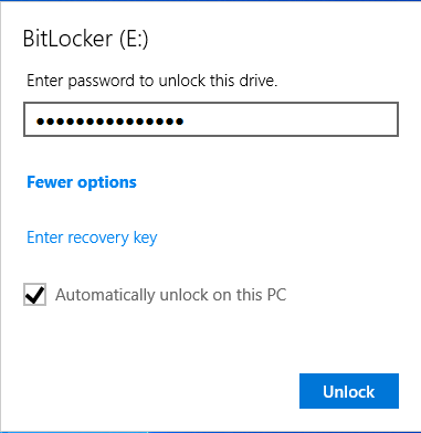 Automatically unlock the BitLocker drive on this PC
