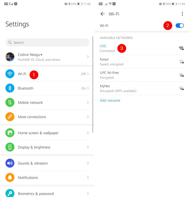 Enabling Wi-Fi and connecting to a wireless network on an Android smartphone