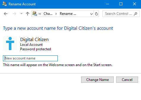 User account, Windows