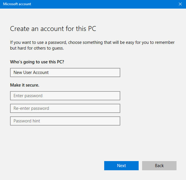 User account, Windows