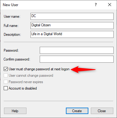 Choosing to ask the user to create a password at login