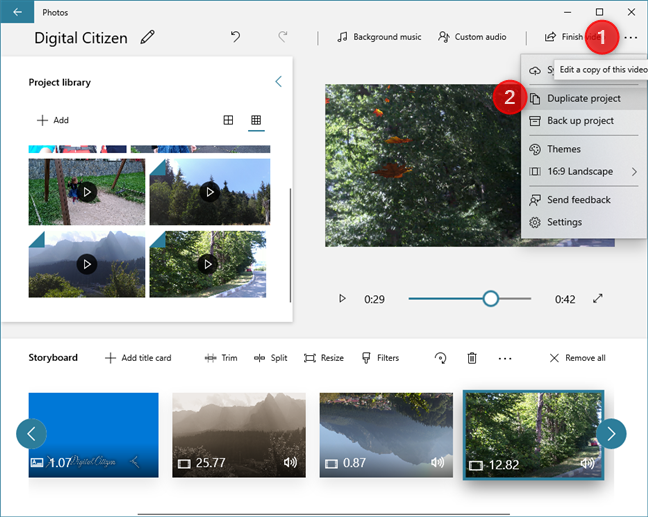 In Video Editor, you can duplicate video projects