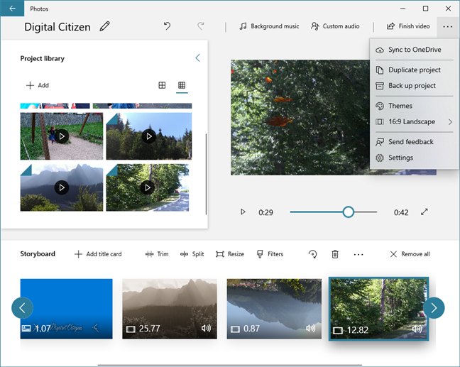 Video Editor can sync video projects to OneDrive and save them to other media