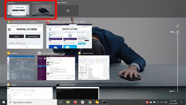 Your virtual desktops are displayed in Task View