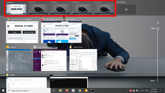 Create more virtual desktops to focus on different activities