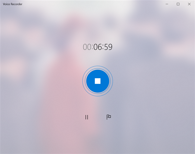 The Voice Recorder displays the time elapsed since the start of a recording