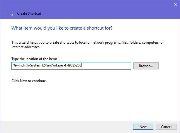 Windows, volume shortcut