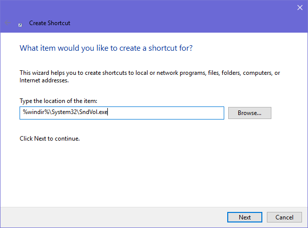 Windows, volume shortcut