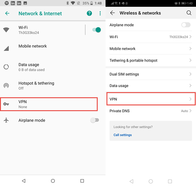 Tap VPN in Android's settings