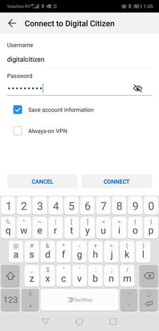 Connecting to a VPN in Android 9 Pie
