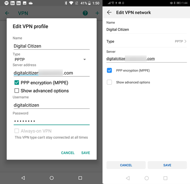 Enter the details of the VPN connection