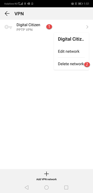 Forgetting a VPN in Android 9 Pie