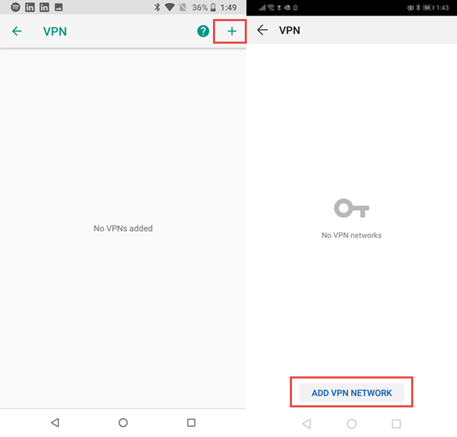 Tap the button to add a VPN in Android