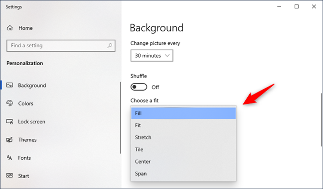Choosing how the wallpapers fit the screen
