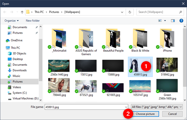 Choosing the picture to use as desktop wallpaper