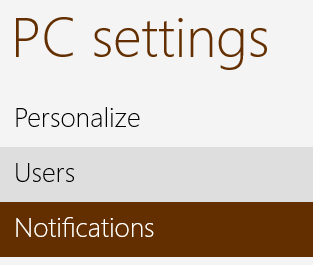 Windows 8 - PC Settings - Notifications