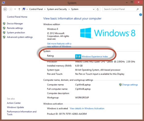 Windows Experience Index, rating, score, Windows 8, Windows 7
