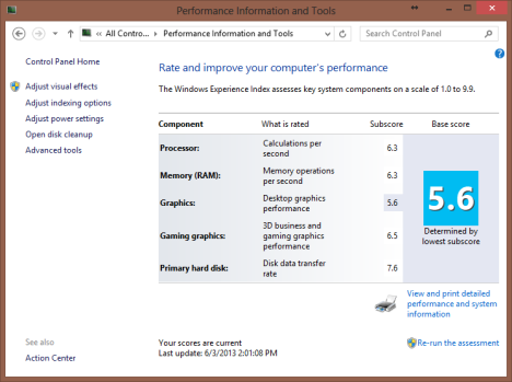 Windows Experience Index, rating, score, Windows 8, Windows 7