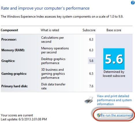 Windows Experience Index, rating, score, Windows 8, Windows 7