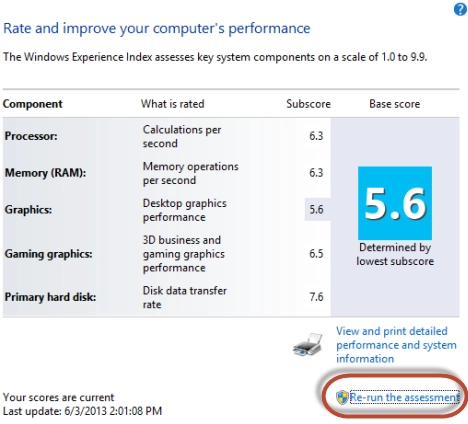 Windows Experience Index, rating, score, Windows 8, Windows 7