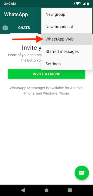 Select WhatsApp Web from the menu