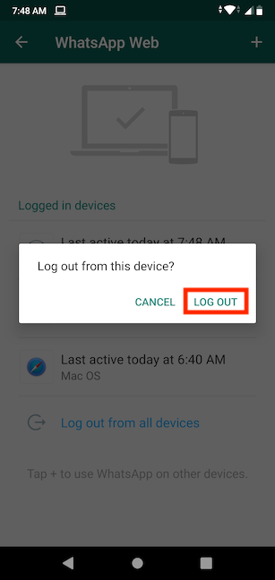 Confirm your choice to disconnect your account from that device